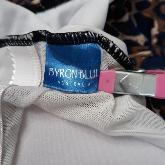 Faux Wrap Front Women's Blue and Brown Leopard Print Swimsuit Size 14 Like New - Picture 10 of 12